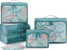 BAGSMART Quilted Packing Cubes for Travel, 6 Set Packing Cubes for Suitcases, Lightweight Travel Cubes (1 L+3 M+1 S+1 Shoe Bag) Suitcases Organizer