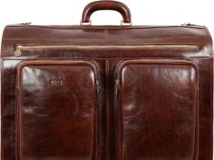 Leather Garment Bag Suit Duffel Slim Carry-on Suitcase Dress Protection Bag Brown – Time Resistance (Brown)