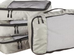 Amazon Basics Lightweight Packing Cubes for Travel, Packing Organizers, 4-Piece Set With Double Zipper Pulls and Mesh Top Panel, 100% Durable Polyester
