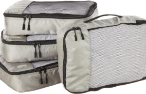 Amazon Basics Lightweight Packing Cubes for Travel, Packing Organizers, 4-Piece Set With Double Zipper Pulls and Mesh Top Panel, 100% Durable Polyester