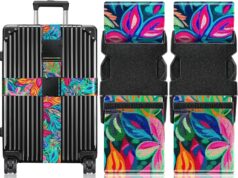 Slohif Luggage Straps for Suitcases Travel Belt Accessories Luggage Connector Identifiers Over Handle with Buckle Unique Nylon Adjustable Strap for Sleeping Bag Car Seat Colorful Leaf (2 Pack)