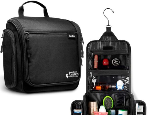 Travel Toiletry Bag for Men and Women – Large Hanging Toiletry Organizer – Waterproof Hygiene Bag with Metal XXL Swivel Hook, with YKK Zippers and 19 Compartments for Toiletries, Makeup, Cosmetics