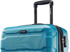 Samsonite Omni PC Hardside Expandable Luggage with Spinner Wheels, Checked-Medium 24-Inch, Caribbean Blue