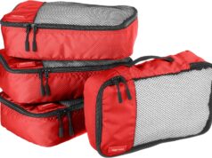 Amazon Basics Lightweight Packing Cubes for Travel, Packing Organizers, 4-Piece Set With Double Zipper Pulls and Mesh Top Panel, 100% Durable Polyester