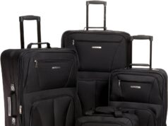 Rockland Journey Softside Upright Luggage Set,Expandable, Lightweight, Black, 4-Piece (14/19/24/28)