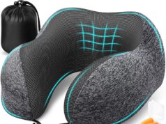 Travel Pillow, Travel Pillows for Sleeping Airplane, Removable Cover Neck Pillow with Adjustable Clasp, Memory Foam Neck Pillow Set with Eye Mask, Earplugs and Storage Bag (Dark Grey)