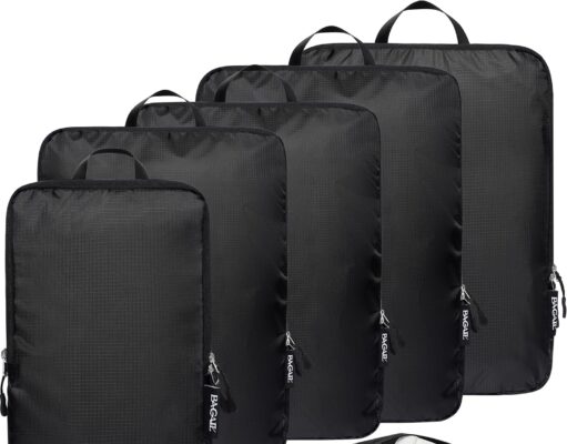 BAGAIL 4 Set/6 Set Ultralight Compression Packing Cubes Packing Organizer for Travel Accessories Luggage Suitcase Backpack(70D 6Set Black)