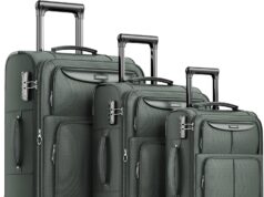 SHOWKOO Luggage Sets 3 Piece Softside Expandable Lightweight Durable Suitcase Sets Double Spinner Wheels TSA Lock Armygreen (20in/24in/28in)