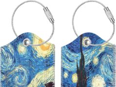 2 Pcs Luggage Tags, Fintie Privacy Cover ID Label with Stainless Steel Loop and Address Card for Travel Bag Suitcase, Starry Night