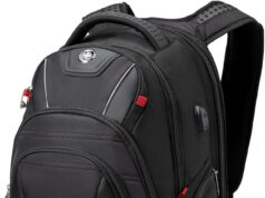 Swissdigital Design Travel Backpack for men, TSA Friendly USB Charging RFID Protection Business Backpack Fits 15.6″ Laptops Black (CIRCUIT J14-BR) One Nation One World