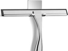 All-Purpose Stainless Steel Shower Squeegee for Shower Glass Door with 2 Adhesive Hooks, Bathroom Cleaner Tool Household Window Mirror Squeegee , Cleaning Tile Wall, Car, 10 Inch Silver