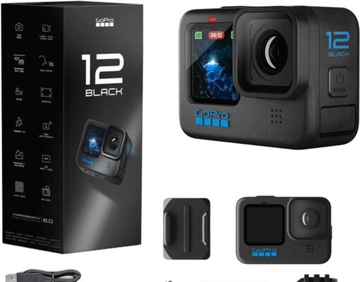GoPro HERO12 Black – Waterproof Action Camera with 5.3K60 Ultra HD Video, 27MP Photos, HDR, Live Streaming, Webcam, Stabilization + Bundle, 64GB Card and 47 Piece Accessory Kit