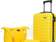 Luggage Set 3 Piece Luggage Set ABS hardshell Spinner Wheels Luggage Carry on Suitcase with Weekender bag & Toiletry bag(Yellow)
