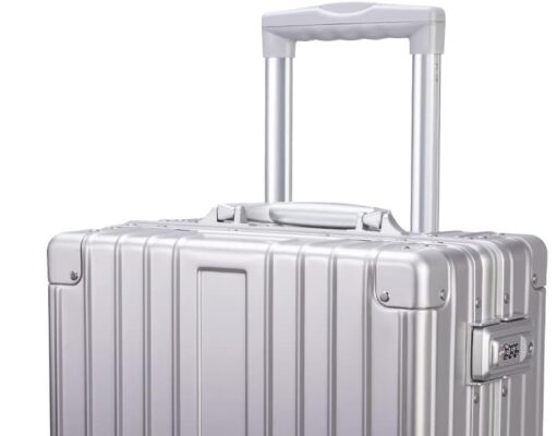 TRAVELKING All Aluminum Carry On Luggage Zipperless Hard Shell Luggage Case with TSA Lock Spinner Alloy Metal Suitcase (Silver, 20″)