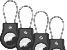 AirTag Keychain Holder – Air tag Lock Case with Wire Cable Compatible with Apple AirTags, Ultra Durable Anti-Lost Protective Case with Keyring for Luggage, Key, Backpack, Pet, Black (4 Pack)