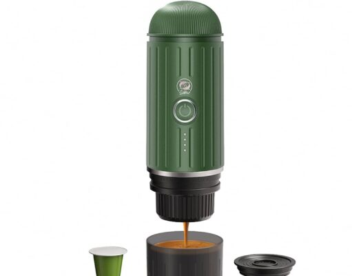Portable Electric Espresso Machine, Travel Coffee Maker for Camping, Car Coffee Maker Self-Heating with USB-C, With Ground Coffee & NS Capsule for RV, Hiking, Office(Green)