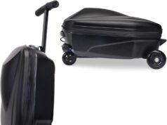 Scooter Luggage for Kids,Foldable Carry on Kids Suitcase,Lightweight Ride On Scooter Suitcase (Black (Suggest 4-14 Years Old))