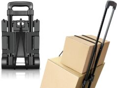 Folding Hand Truck,Portable Platform Luggage Cart Collapsible Dolly with 2 Wheels & 2 Ropes,Utility Portable Expandable Large Chassis Collapsible for Moving Airport Travel Luggage Office Use,Black