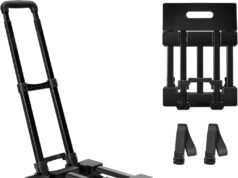 KEDSUM Upgraded Folding Hand Truck, 600lbs Load-Bearing Foldable Dolly Cart, Adjustable Handle Luggage Cart, Utility Cart with 6 Wheels & 2 Lashing Straps for Airport, Travel, Moving, Shopping, Office