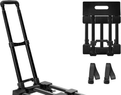 KEDSUM Upgraded Folding Hand Truck, 600lbs Load-Bearing Foldable Dolly Cart, Adjustable Handle Luggage Cart, Utility Cart with 6 Wheels & 2 Lashing Straps for Airport, Travel, Moving, Shopping, Office
