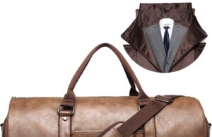 BOLOSTA Carry on Garment Bags for Travel Leather Garment Duffle Bag Convertible Mens Suit Travel Bags with Shoe Compartment,Waterproof,Perfect for Business Travel/Husband Gifts (Brown)