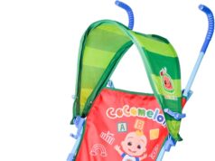 Cocomelon Umbrella Stroller with Canopy, Lightweight and Compact for Travel, 3D Stroller Red