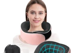 Travel Pillow,Upgraded 100% Memory Foam Neck Pillow for Traveling,Ergonomic Design Soft Best Flight Pillow,Neck Pillow Airplane Kit with 3D Contoured Eye Masks,Earplugs and Luxury Bag (Pink)