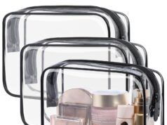 PACKISM TSA Approved Toiletry Bag – Clear Makeup Bag Waterproof Quart Size Bag, Travel Makeup Cosmetic Bag for Women Men, Carry on Airport Airline Compliant Bag, 3 Pack, Black