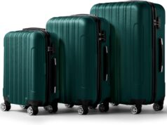3 Piece Luggage Sets, Lightweight ABS Suitcase with 4 Spinner Wheels & TSA Locks, Hardside Carry On Luggage Durable Suitcase Set for Family Travel Business – Dark Green, 20/24/28