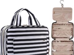 BAGSMART Toiletry Bag Travel Bag with Hanging Hook, Water-resistant Makeup Cosmetic Bag Travel Organizer for Accessories, Shampoo, Full Sized Container, Toiletries