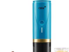 CERA+ Portable Espresso Machine, Self-Heating Electric Coffee Maker, 20 Bar Pressure Compatible with NS Pods & Ground Coffee for Travel, Camping, Office, Home(Blue)
