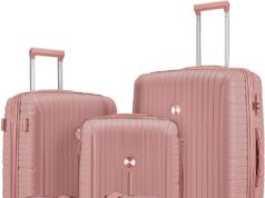 Joyway Luggage Sets 5 Piece Suitcase Set, PP Hardshell Carry on Suitcase Set, Travel Suitcases with Double Spinner Wheels and TSA Lock, Rose Gold