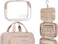 BAGSMART Toiletry Bag Hanging Travel Makeup Organizer with TSA Approved Transparent Cosmetic Bag Makeup Bag for Full Sized Toiletries, Medium-Pink