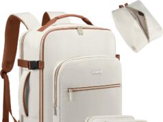 LOVEVOOK Travel Backpack for Women Men as Personal Item Flight Approved, 40L Luggage Carry On Backpack,17.3inch Large Daypack Laptop Backpack Waterproof Outdoor Sports with 3 Packing Cubes,Beige-Brown