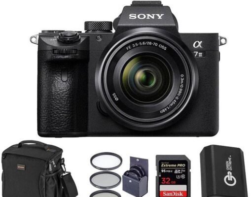 Sony Alpha a7 III Mirrorless Digital Camera with FE 28-70mm Lens – Bundle, Shoulder Bag, 64GB SD Card, Card Reader, SD Card Case, PC & Mac Software Kit, Extra Battery, 55mm Filter Kit