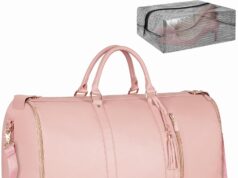 Ytonet Carry On Garment Bag, Large PU Leather Garment Duffle Bag for Women, Waterproof Convertible Garment Bags for Travel with Shoe Pouch, 2 in 1 Hanging Suitcase Dress Suit Travel Bags, Pink