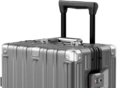 Krute Carry On Luggage Aluminum Frame No Zipper Metal Hardshell PC+ABS Luggage Noble TSA Airline Approved Suitcase with Spinner Wheels 20 Inch Gray