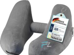 Inflatable Travel Pillows for Airplanes – Hooded Travel Neck Pillow Airplane – Adjustable Airplane Travel Pillow with Hood for Long Flight – Plane Pillow – Flight Pillow – Size L, Silver gray