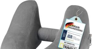 Inflatable Travel Pillows for Airplanes – Hooded Travel Neck Pillow Airplane – Adjustable Airplane Travel Pillow with Hood for Long Flight – Plane Pillow – Flight Pillow – Size L, Silver gray