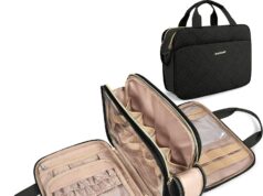 BAGSMART Toiletry Bag for Women, Large Toiletry Bag Water-resistant Makeup Cosmetic Organizer Bag Door Room Essentials for Accessories, Shampoo, Full Sized Container, Toiletries (Medium, Black)