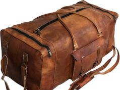 Large Leather 32 Inch Luggage Handmade Duffel Bag Carryall Weekender Travel Overnight Gym Sports Carry On For Men And Women (32 inch)