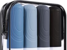 GLAMFIELDS Travel Bottles for Toiletries,TSA Approved 3oz size Leak Proof Silicone Containers for Shampoo, Conditioner,Easy to Squeeze and Portable, Essentials for Traveling (4 Pack) Black