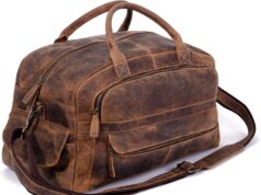 KomalC Leather Travel Duffel Bags for Men and Women Full Grain Leather Overnight Weekend Leather Bags Sports Gym Duffle