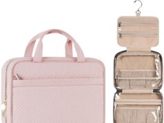 Travel Toiletry Bag for Women, Water-Resistant Makeup Cosmetic Bag, Hanging Travel Organizer for Traveling Accessories, Shampoo, Toiletries, Pink