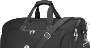 MATEIN Garment Bags for Travel, Large Double Layer Suit Bags with Shoulder Strap for Men Women, Foldable Carry On Garment Bags for Hanging Clothes, Convertible Business Luggage Weekender Bags, Black