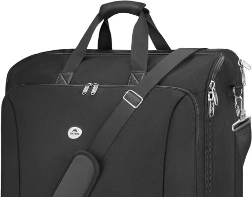 MATEIN Garment Bags for Travel, Large Double Layer Suit Bags with Shoulder Strap for Men Women, Foldable Carry On Garment Bags for Hanging Clothes, Convertible Business Luggage Weekender Bags, Black