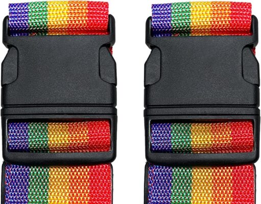 2 Pack Suitcase Belts, Adjustable Luggage Straps, Bright Colors Travel Packing Straps with Quick Release Buckle (Rainbow)