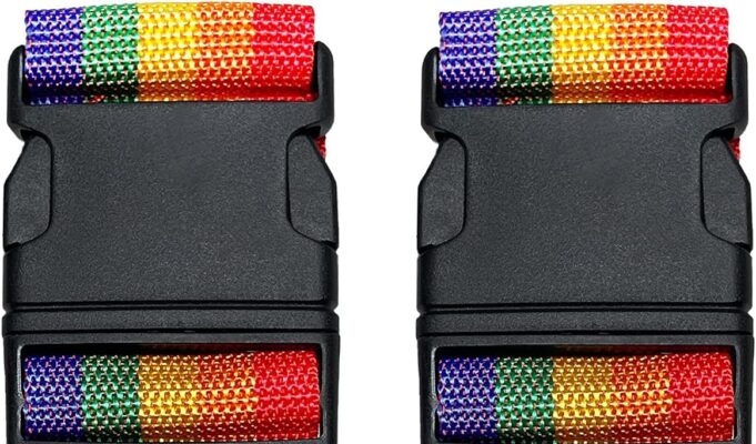 2 Pack Suitcase Belts, Adjustable Luggage Straps, Bright Colors Travel Packing Straps with Quick Release Buckle (Rainbow)