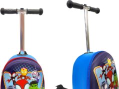 Marvel Spidey and Friends Kids 19” Suitcase Scooter – Boys Carry-on Luggage with LED Light Up Wheels, Waterproof Hard Shell, Retractable Handle, and Lightweight Foldable Ride-On Travel Bag, 5+, Blue