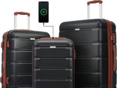 Merax Luggage Sets 3 Piece, ABS Hardside Suitcases with Spinner Wheels Lightweight TSA Lock, Black and Brown, 20/24/28 Inch